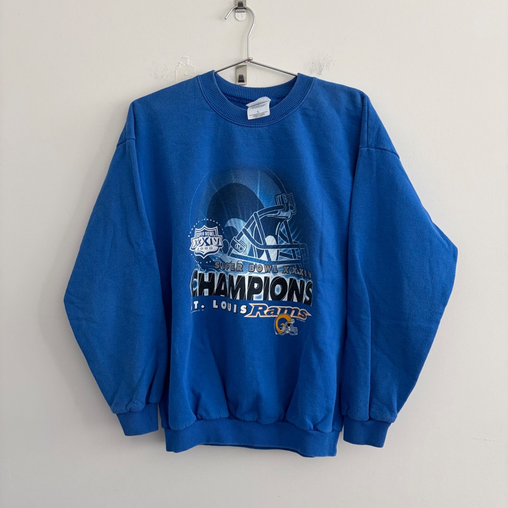 Gildan St Louis Rams Super Bowl XXXIV Champions Sweatshirt Blue Large